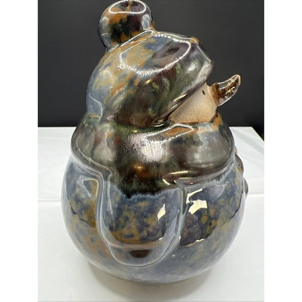 Kirklands Potters Garden Stoneware Snowman Figurine Drip Glaze Holiday Winter